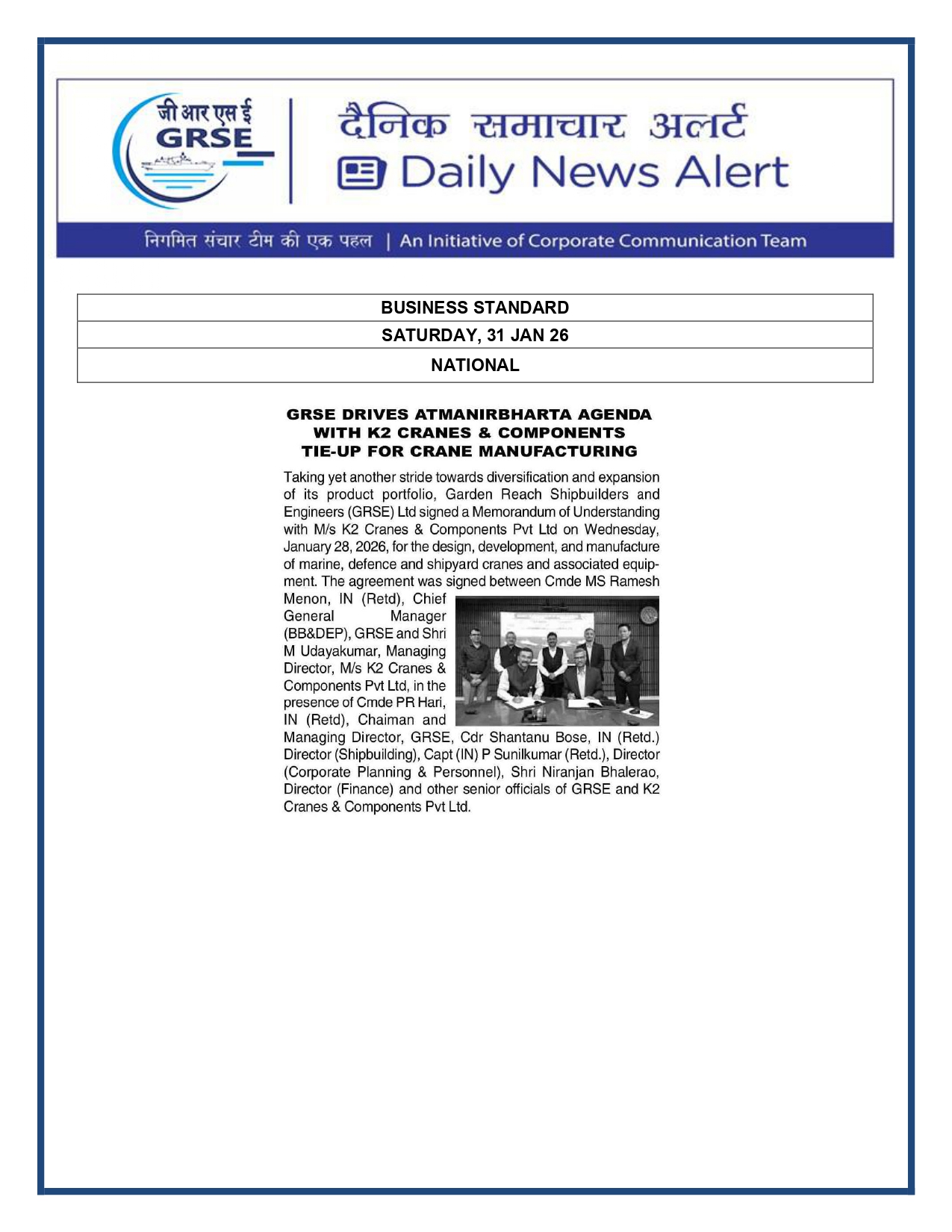  Press Coverage: 02 FEB 26: BUSINESS STANDARD 